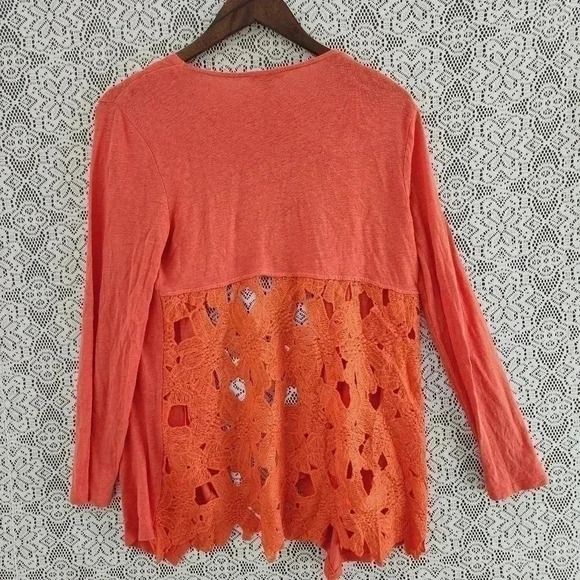 Cupio Linen blend open front cut out crochet women's sweater cardigan M - Picture 2 of 6